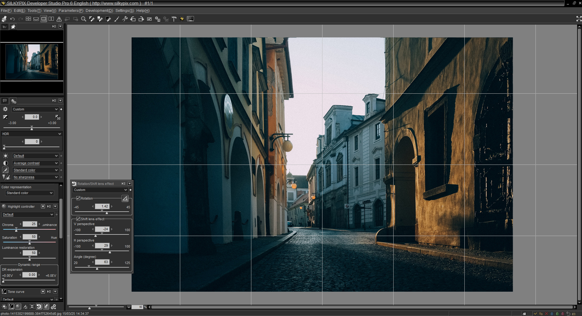 Adjust photo perspective by adjusting the Rotation sliders in SILKYPIX